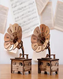 Kreatywny retro nostalgiczny fonograf muzyczny pudełko muzyczne Model domowy obszar malowniczy sprzedaż rzemiosła z drewna 19855908857