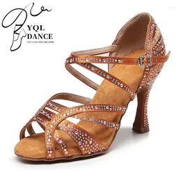 Sapatos de dança Mulher Strappy Latin Ballroom Women Brown Balck mancha de seda Bachata Salsa dançando para feminino