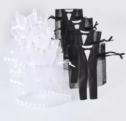 whole 50 sets organza drawstring candy bag 25 tuxedo 25 dress bride groom wedding favors party gift bag wb0615706942