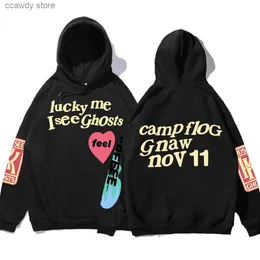 Men's Hoodies Sweatshirts Graffiti tter Print Loose Hooded Sweatshirt Mens Super Large Fece Lucky Im Ghost Hoodie Unisex Zipper H240507