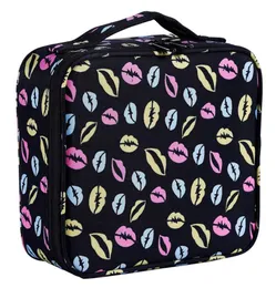 Portabel resor Makeup Train Case Cosmetic Bag Organizer med justerbar fackborsthållare5807933