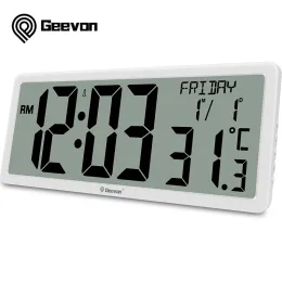 Clocks Geevon 14.3" Atomic Clocks AutoSet Large Digital Atomic Wall Clock with Temperature Date 4.4" Jumbo Digits for Home Office