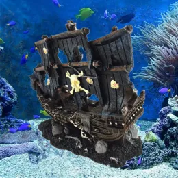 Dekorationen künstliches Aquarium versunkener Boot Dekoration Fischtank Alte Wrackschiff Oramenthiding Höhle für Fisch Garnelenstein Acuarios Dekor Dekor