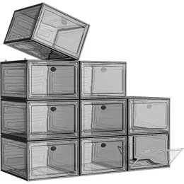 Pudełka do przechowywania Pojemniki Przezroczyste Manager magazynowania obuwia z magnetycznymi drzwiami do układania szafy na szafę Sprzedane stojak sportowy, aby zaoszczędzić miejsce Q240506