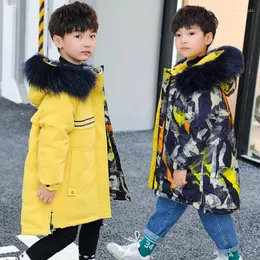 Down Coat Biniduckling 2024 Winter Kids Parkas für Jungen verdicken warme weiße Euckie Lange große reversible Kinder Schneeanzug