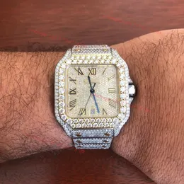 CATIER SANTO ORİJİNAL VVS Moissanite Watch Diamond Buzlu Saatler Designer Mirror Kalite Lüks Saat Erkekler için Montre Dhgate Yeni