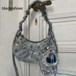 Balencig Le Cagole Armpit Handbag Women Crescent Diamante Half Bag Amonth Shalledw Bags Crossbodyソフトレザーストラップラインストーン品質ジッパーポケット231212