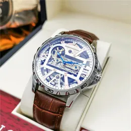 Wristwatches Men's Single Bridge Automatic Self Wind Mechanical Wristwatch Hollow Luminous Waterproof Casual Watch Leather