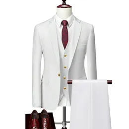 Mode Mens Leisure Boutique Solid Color Slim Fit Suit Pants 3 PCS Set Male Casual Dress Blazers Jacket byxor Vest 240430