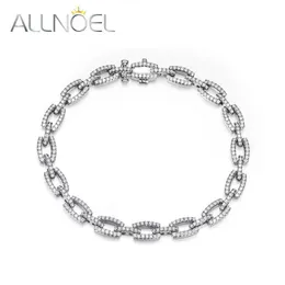 Bangle Allnoel Solid 925 Sterling Silver Chain Lämplig för kvinnors modedesign Bright Full CZ Zircon Geometry Armband Utsökta smycken Q240506
