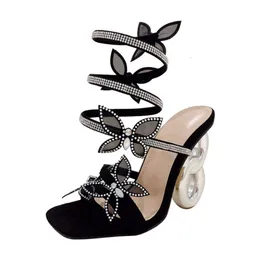 Heels High Snake Wrapped Roman Women's Shoes 2024 New Water Diamond Butterfly 8-Shaped Irregular High Heel Sandals Underwear