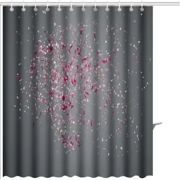 Set Shower Curtain Pink Flower Petals Failing Down on Dark Background Graphic Print Polyester Fabric Bathroom Decor