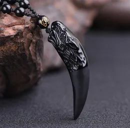 NYA HELA 100 Natural Obsidian Wolf039s Tooth Pendant Tooth Amulet and Hyperbol Punk Halsband Lucky Win Halsband9936153