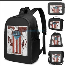 Backpack Funny Graphic Print Puerto Rican Flag Door San Juan Rico USB Charge Men School Bags Women Bag Travel Laptop