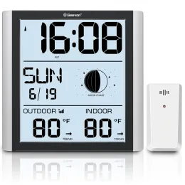 Klockor Geevon Atomic Wall Clock med Backlight Autoset Digital Atomic Alarm Clock med inomhus utomhus temperaturkalendermånefas