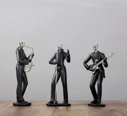 Banda de músico simples nórdico Violin Sing Sports Man estátua Black Fatuines Gabinete Ornamentos de casa decoração de casa