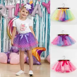 Tutu Dress Girls Tutu Fluffy Salia Saias de menina Princesa Mini pettiskirt dança Rainbow Tulle Saias de aniversário Crianças Crianças D240507