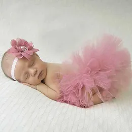 Tutu Dress Antique Rose Pretty Baby Tutu e Flor Head Band Photography Prop Infant Girl Tutus Birthday Tutu TS046 D240507