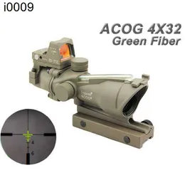 Original Trijicon Tactical ACOG 4x32 Fonte de fibra real Green Illuminated Rifle Scope com RMR Mini Red Dot Sight Terra escura
