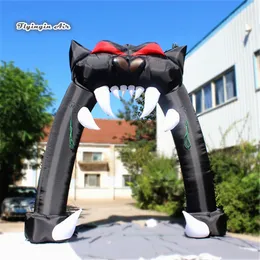 wholesale Halloween Decorative Inflatable Black Cat Mouth Arch 6m Height Evil Monster Archway With Pointed Teeth For Concert Entrance