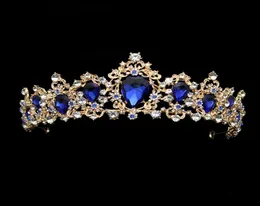 Büyük Lüks Moda Kristal Düğün Gelin Tiara Diamante Kraliyet Mavi Taç Pageant Prom Balo Kuyumcu Gelin için Saç Takı C1811203178432