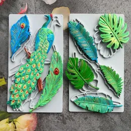 Moulds Monstera Leaf Shape Peacock Cookies Stencil Coffee Decor Stencils Drawing Template Cake Decorating Tools Baking Accessories