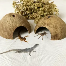 Decoração réptil ocultar habitat natural coco casca de lagarto aranha pequena casa de caverna de animais