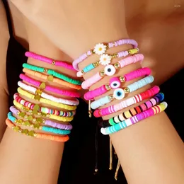 Bracelets de charme 2pcs/conjunto Heishi Breaded Bracelet for Women Clay Beads Jewelry Fashion Summer Beach Trendy Boho Bohemian 2024 em presentes