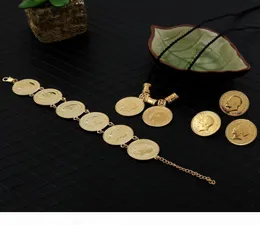 14 тыс. Желтый настоящий твердый золото GF Ювелирные изделия для монеты, набор эфиопских портретных монет набор колье, подвесные серьги, размер браслета Black Rop8739684