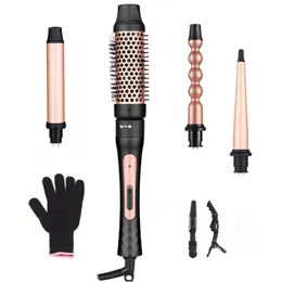 YAWEEN 4-in-1 Curling Iron with Curling Brush 9-32MM Replaceable Ceramic Barrels Quick Heat Suitable for All Hairstyles 240507