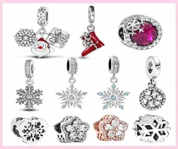 925 Silver Fit Charm 925 Bracelet Snowflake Charm Зимнее рождественское очарование набор Хэллоуин Шармс подвеска DIY Fine Beads Jewelry9457523