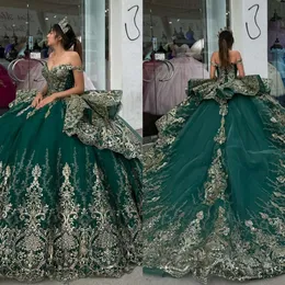Princess Forest Prom Green Dresses Abito da ballo fuori spalla in pizzo Appliqued Vestido de Quinceanera Sweep Train Tulle 15 Masquerade Dress