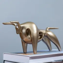 Heykeller soyut boğa heykelleri reçine altın sığır ev dekoru şanslı boğa heykel tv dolabı süs el sanatları yaratıcı hayvan figürin