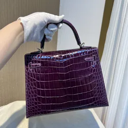 designer bag 25cm shoulder bag brand tote handbag real shinny crocodile leather fully handmade quality black purple navy blue red colors fast delivery