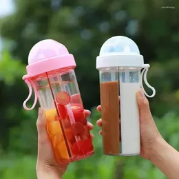 Wasserflaschen 420/600 ml Doppeltrinkflasche süße Student Student Outdoor Strohbecher mit tragbarem Plastik