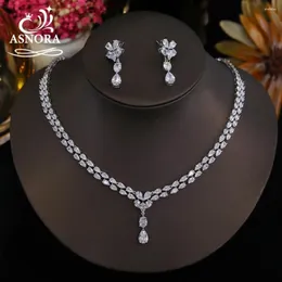 Orecchini di collana set asnora design di lusso cubico zirconia goccia d'acqua per donne abbigliamento da festa di alta qualità gioielli