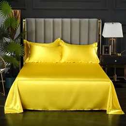 Bonenjoy 1 pc Bed Sheet Yellow Color Plain Dyed Satin Polyester Flat Sheets Queen Size sabanas cama 90 Single Top Sheets 240506