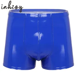 MENS SEXY BOXER BROSSS SHORTS PATENT LÄDER VET LOOK LATEX GLANSSY UNDERkläder underbyxor Swimsuit Pole Dancing Rave Clubwear 240506