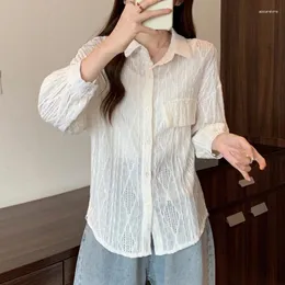 Kvinnor BLOUSES Spring Autumn Solid Color Fashion Long Sleeve Shirt Women High Street Casual Loose Button Cardigan Breattable Elegant Tops