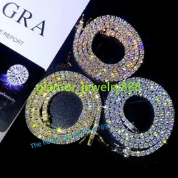 Billigaste pris tenniskedja 3mm 4mm 5mm gra hiphop smycken 925 sterling silver vvs d färg diamant moissanit tennis halsband