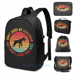 Backpack Graphic Print Não julgue meu Doberman e eu não vou ser seus filhos USB Charge Men School School Women Bag Travel Laptop