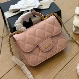 Fashion Handle Small Square Bag Leather Diamond Pattern Womens Luxury Clamshell Handbag Luxury Delicate Metal Single Chain Single Shoulder Crossbody Makeup Bag 12