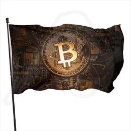 Tillbehör Bitcoin -logotypflaggor dubbelsidig bitcoin -skylt utomhus inomhus dekoration flagga singlelayer polyester med mässingsknapphål vuxna