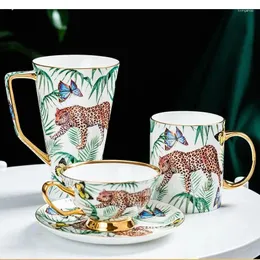 Кружки домашний декор джунгли животные кофейная кружка большую емкость 500 мл водяной чашки золотой ручки маленькая блюдца послеобеденный чайный посуда