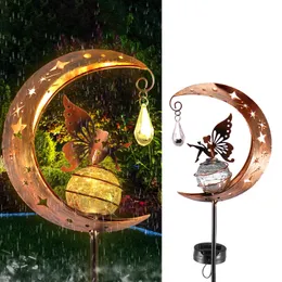Moon Fairy Solar Light Outdoor Garden Stake Lights IP55 Waterproof Lawn Lamp Metal Butterfly Yard Decorative Iron Ground Insert 240422