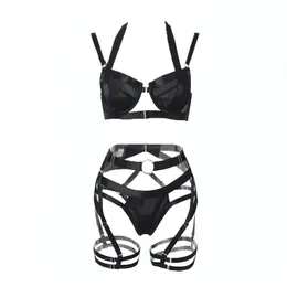 Ybfdo lingerie sexy lingerie floral suspensa erótica 4 itens íntimos suspender com brieques exóticos de tentação de arco 240425