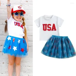 مجموعات الملابس FocusNorm Independence Days 1-6y Kids Girls Clothes 2pcs