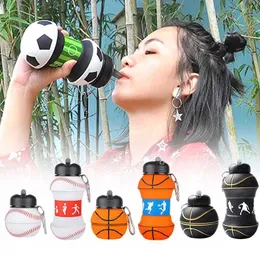 Copos pratos utensílios de 1 litro de futebol dobrável garrafa de água portátil Sports Sports Water Bottle Football Garrafa de água de água Silicone Cupl2405