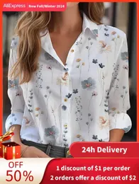 Kadınlar bluz gömlekleri 2023 kadın gömlek bluzları zarif çiçek gömlek 3d baskı yüksek kaliteli uzun sle moda büyük boy fe giyim bluzu d240507