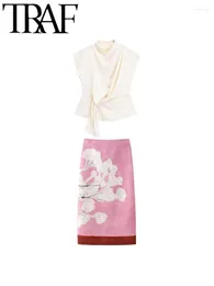 Spódnice gal y2k spliced ​​drukowane kobiety eleganckie różowe midi długie zamek błyskawiczny 2024 Summer Split za ołówką spódnicę Jupe